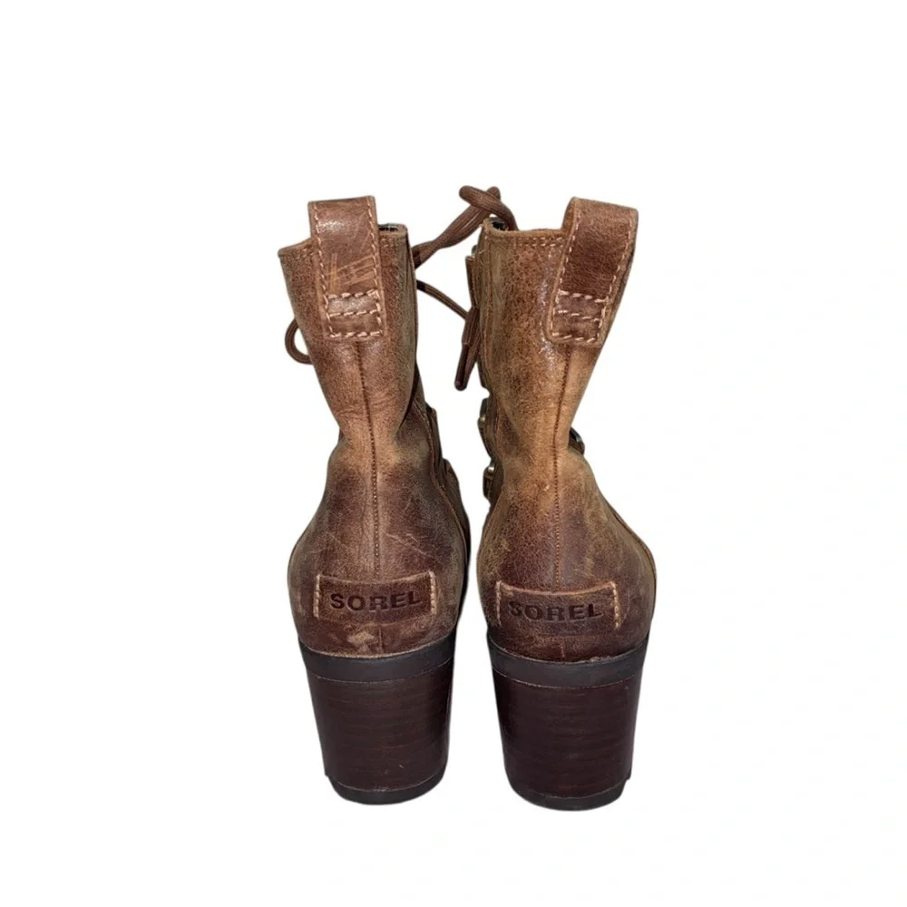 SOREL Women's Cate Lace Bootie Waterproof Leather Rain Boot in Brown Size 8